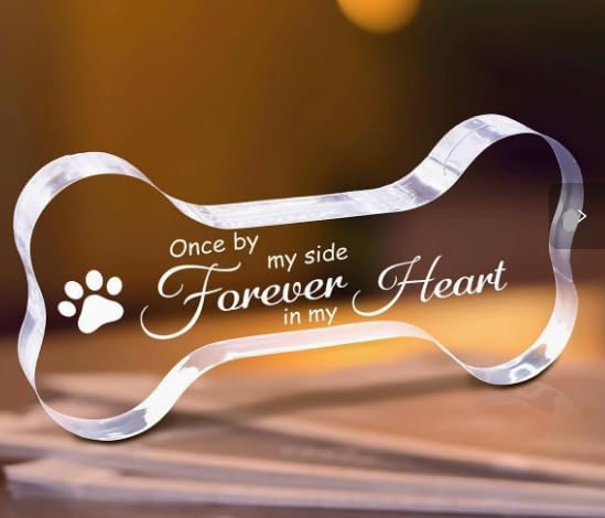 Merzio Pet Memorial Gifts Acrylic Dog Cat Remembrance Ornament Loss Sympathy Gift Crystal Bone Shape Keepsake Decor for Dogs Puppy and Bereavement