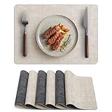 Faux Leather Vinyl Placemats Set of 6 Wipeable Heat Resistant Place Mats 100% Washable - Waterproof - Anti Slip Reversible Table Mats for Kitchen/Dining/Party/Outdoor, 12' x 16.5', Beige & Black