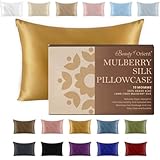 Beauty of Orient 19 Momme Premium Mulberry Silk Pillowcase for Hair and Skin | Handcrafted Hypoallergenic & Anti-Acne 100% Silk Pillow Cases with Zipper | Queen - 20' x 30', Golden Honey