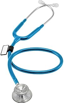 MDF Instruments, Acoustica Lightweight Stethoscope for Doctors, Nurses, Students, Home Health Use, Adult, Dual Head, Bright Blue Tube, Silver Chestpiece-Headset, MDF747XP14