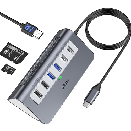 USB C Hub 9-in-1, 28° Ergonomic Aluminum Hub, 4K@60Hz HDMI, PD 100W