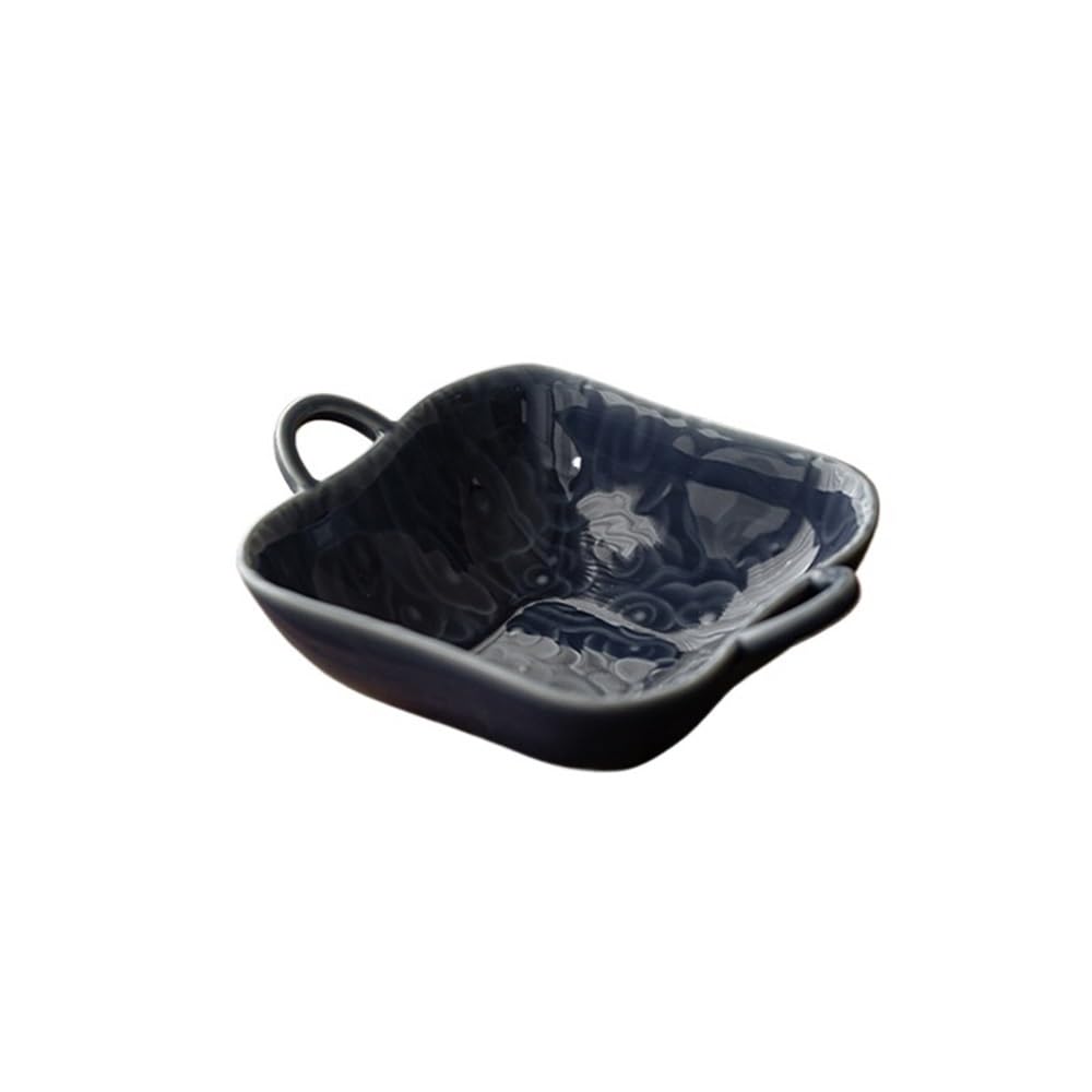 CFWSHJ Contenitore per Snack, Piatto da Frutta a Doppio Orecchio, Base per teiera per Snack Fatta a Mano, Elegante Vassoio da Portata per Pasticceria (Nero)