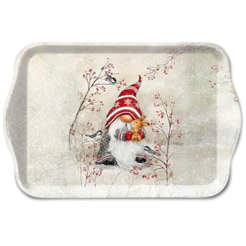 Ambiente kleines Tablett Melamin Serviertablett Dekotablett 13x21 cm Wichtel Zwerg in Winterlandschaft Winter Weihnachten Advent Serie Dwarf Hug
