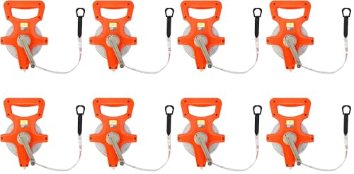 QWORK 1/2" x 100' Fiberglass Tape Measure, 8 Pack Engineer's Open Reel Dual Sided Measure, Orange