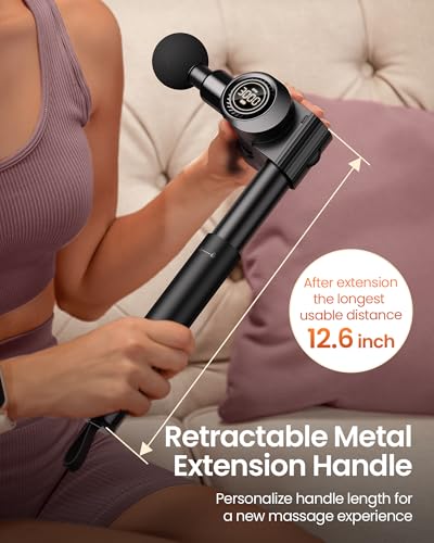 NAPRE Foldable Massage Gun with Extension Handle & 5 Adjustable Angles,Deep Tissue Back Massage for Neck/Body Pain Relief,Handheld Percussion Muscle Massager,32 Speeds,6 Heads & Silent,with Case - Image 4