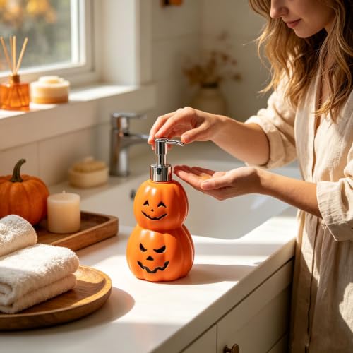 6.3in Glossy Pumpkin Shaped Soap Dispenser for Halloween Bathroom Decor - image 5