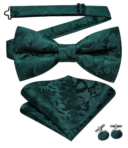 Image of Dubulle Mens Paisley Striped Bowtie Set Pre-tied Bowtie for Men and Pocket Square Set Wedding Business