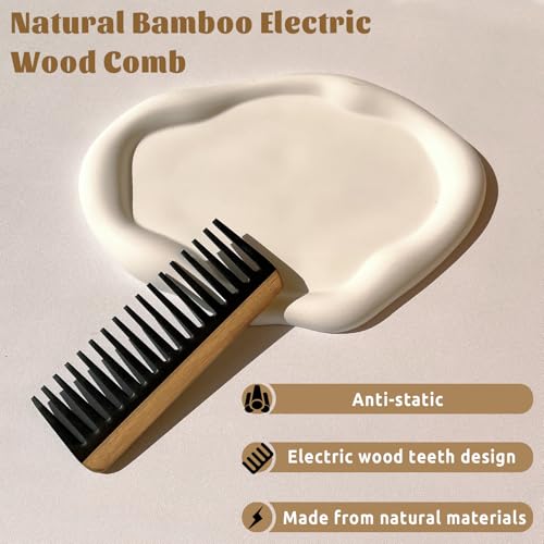 Peine de dientes anchos de bambú para cabello rizado y grueso miniatura 2
