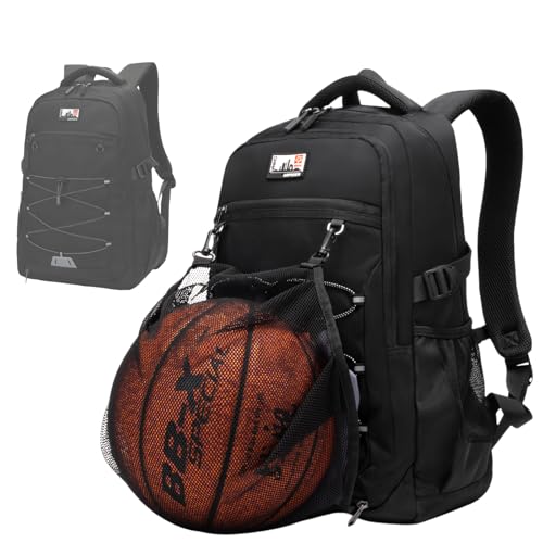 JD JODEBES 2 in 1 Economical Basketball Backpack 29L Large with Mesh Holder Lightweight Waterproof Sports Bag for Gym,School (Black)