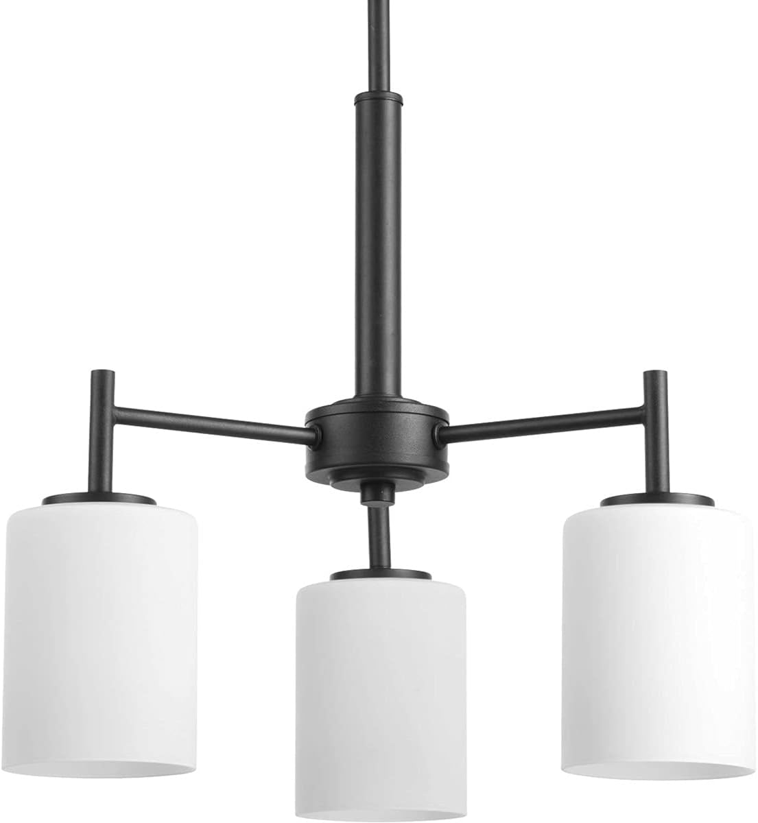 Progress Lighting P4318-31 Replay Collection Etched White Glass Modern Chandelier Light, 3-Light, Textured Black