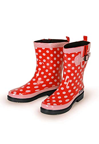 MADSea Damen Gummistiefel Ocean Halbschaft, Rot mit weißen Punkten, 39 EU