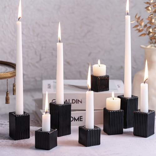 LETINE 12pcs Black Vertical Stripe Glass Candlestick Holders - Ch...