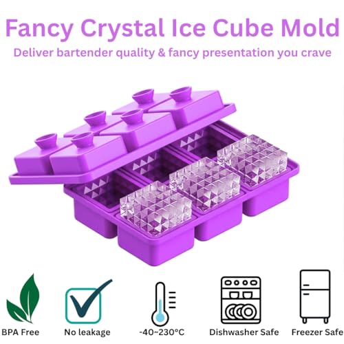 Image of Premium Large 3D Crystal Square Ice Cube Tray, Silicone Molds for Chilling Drinks, Chocolates, Juice, Jelly and Many More. (Violet)
