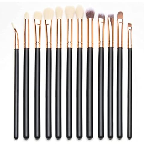 Warmiehomy Makeup Brushs Set 12pcs Eye Makeup Brushes Set Eyeshadow Brushes Blending Brush Eye Crease Brushes with Portable Rose Red Kit Pouch (Black with Rose Gold) Cover