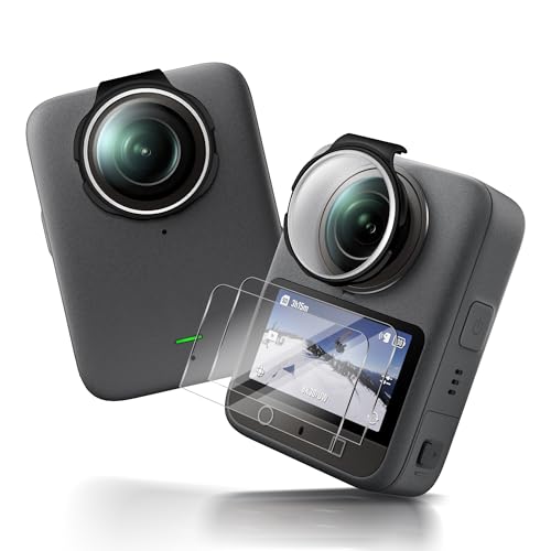 NEWZEROL Protector de Cámara de Vidrio Óptico + 2 Pieza Protectores de Pantalla Compatibles con DJI Osmo 360, [No Afecta la Calidad de la Imagen] Resistente a Rayones, Oleofóbico e Hidrofóbico