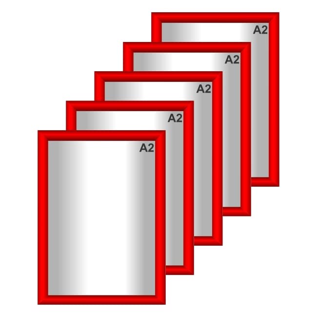 Snap Poster Frames | Certificate Photo Display | Clip Poster Holders for Retail And Advertising Displays | Notice Sign Board Frame for Walls (Red Colour) (5, A2 (420 x 594mm))