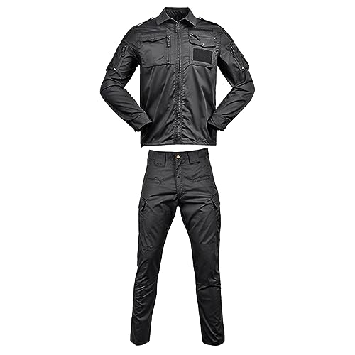 Generisch Military Tactical Suit Men's Two-Piece Woodland Bdu Hunting Military Uniform Army Clothing Combat Shirt and Trousers Set Long Sleeve Ripstop Multicam Airsoft Clothing 2 Pieces, black, XL