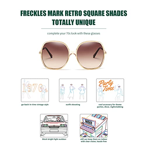 Image of Freckles Mark 70s Super Oversize Square Sunglasses for Women Vintage Rectangular Plastic Frame