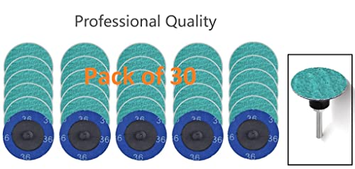 2 inch Abrasives Quick Change Green Zirconia Sanding Discs with Male R-Type Backing for Surface Finish Grind Polish Burr Rust Paint Removal Use with Die Grinder - Pack of 30