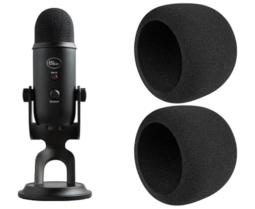 Image of SOULWIT 2Pcs Microphones Pop Filter for Blue Yeti /Yeti Pro USB, Protective Mic Cover Windscreen Foam for Logitech for Creators - Black