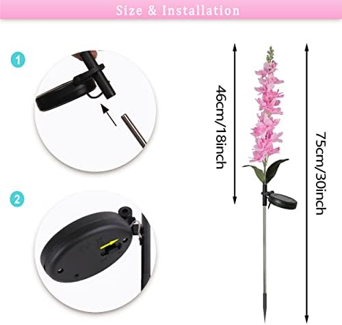 TERESA'S COLLECTIONS 30 inch Spring Violet Solar Flower Lights for Garden Ornaments Outdoor, 4 Pack Decorative Artificial Flower Solar Garden Stake for Flowerbed Yard Pathway Wedding Decoration