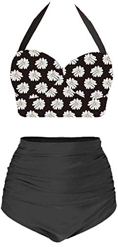 AMOURRI Womens Vintage Polka Underwire High Waisted Swimsuit Bathing Suits Bikini - - Medium