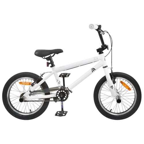 Kaloriko Bicicleta BMX de 20 pulgadas, color blanco, para niños a partir de 9 años, marco de acero, asiento ajustable y manillar, frenos lineal-Pull, diseño de una sola marcha para ocio, trucos y