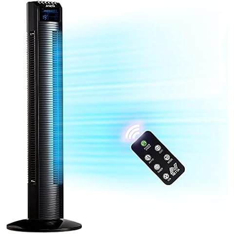 Netta Tower Fan, 36 Inch Oscillating with Remote Control, LED Display, 3 Speed Settings with 8 Hours Timer, Bladeless Floor Fan for Bedroom Living Rooms Kitchen Home Office - Black Cover