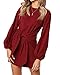 Produktbild kenoce Damen Tunika Kleid Cocktailkleid Langarm Elegant Mini Kleid Mit Gürtel T-Shirt Kleid Vintage Kleid C1-Weinrot XXL