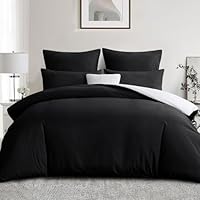Aisbo Double Size Duvet Cover Set - 3Pcs Reversible Bedding Bed Set Black and White Double Soft Brushed Microfiber Quilt Cover with 2 Pillowcases 50x75cm