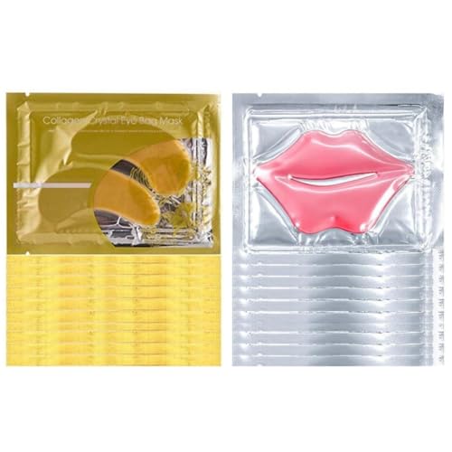 10 Pares Máscara de Ojos de Cristal de Colágeno y 10 Máscaras de Colágeno Cristal para Labios, Set de Mascarilla Antienvejecimiento para Ojos y Labios, Hidratación de la piel de labios y ojos