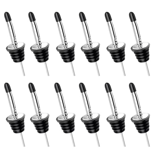 KTHZI 12Pcs Bottle Pourer Wine Stainless Steel Freeflow Spirit Speed Pourers with Tapered Spout for Drinks Liquor Cocktail Bar Home Syrup Vinegar