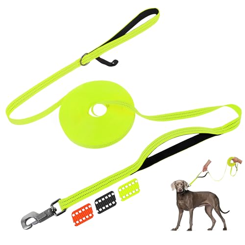 Fida Long Leash for Dogs with Traffic Handle,30ft 50ft Long Dog Leash Reflective Puppy Obedience Recall Training Agility Lead Soft Padded Design for Small Medium Large Breeds(50ft,Neon Yellow)