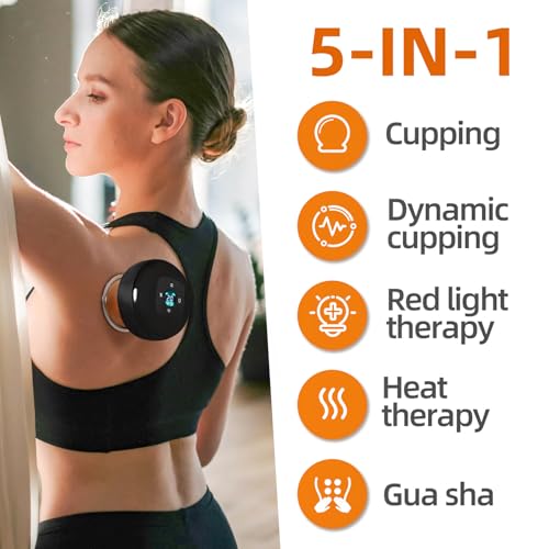 Image of Becommend 5-in-1 Remote Cupping Kit for Massage Therapy with 20-Level Suction & Heat, Red Light - Cupping Set with 2 Replaceable Cups for Back Pain, Knots, Soreness Relief (Black)