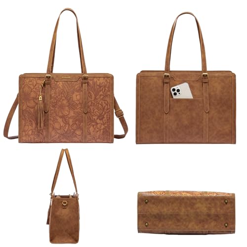LOVEVOOK Vintage Leather Laptop Tote