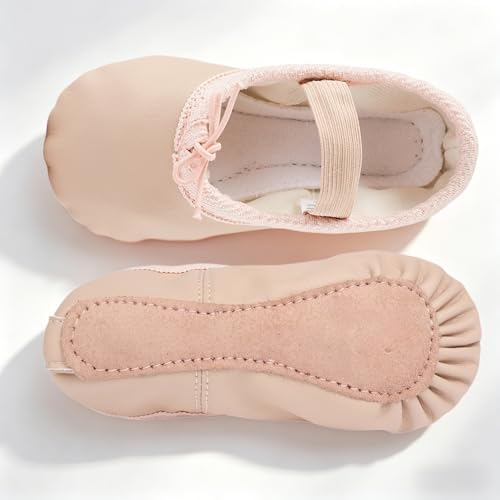 Image of Toddler Ballet Shoes for Girls Baby Ballet Slippers Leather Ballerina Flats | Full Sole Kids Dance Shoes
