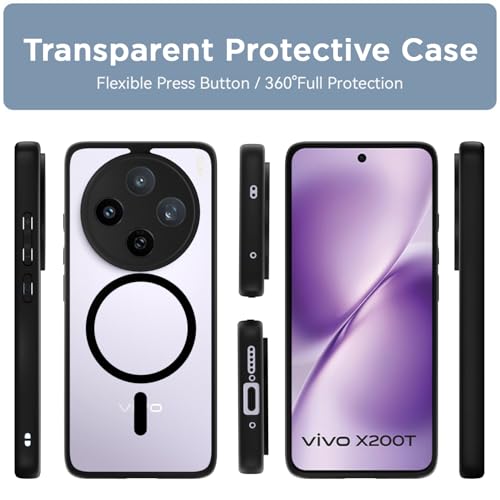 Image of Amazon Basics Back Cover for Vivo X200T 5G Compatible with Mag-Safe | Shockproof Design | Hard Transparent Back Case (Black Mag-Safe)