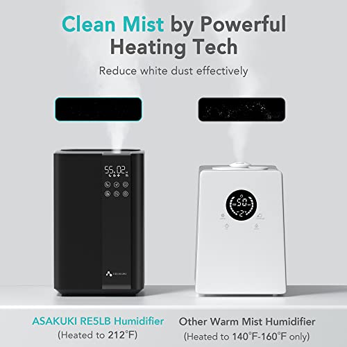 Asakuki Humidifiers For Large Room, Top Fill Cool & Warm Mist Steam Vaporizer Humidifier With Humidity Control For Bedroom, 5L Ultrasonic Quiet Air Humidifier & Oil Diffuser For Baby Kids Nursery #TOP2