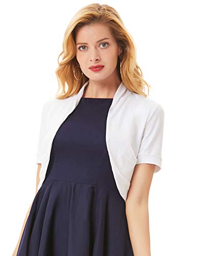 Basic Cotton Pleated Sides Bolero Shrug For Women (L,White) #TOP5