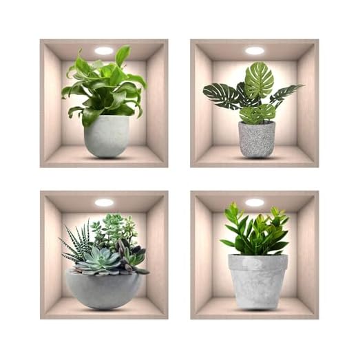 stickers muraux cuisine, 4pcs réaliste vert plante en pot imperméable mur art stickers 3D vinyle amovible stickers muraux salon chambre salle de bains cuisine décoration de bureau