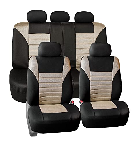 FH Group Car Seat Covers Full Set Beige 3D Air Mesh - Universal Fit, Automotive Seat Covers, Low Back Seat Cover, Airbag Compatible, Split Bench Rear Seat, Washable Car Seat Cover for SUV, Sedan