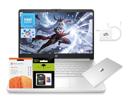 Image of HP 14 inch Laptop, Quad-Core Processor(Beat i3), 4GB RAM 256GB Storage (128GB UFS+128GB SD Card), 1-Year Office 365 Copilot AI Wi-Fi 6 Win11 Computer for Business Work College Student Study W /Accessory