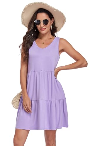 Image of Sundresses for Women Summer Sleeveless Tiered Swing V Neck Tank Dress