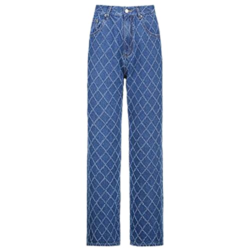 Kelsiop Spring Ladies Jeans High Waist Loose Denim Trousers Rhombus Shaped Old Long Straight Thick Edge Jeans