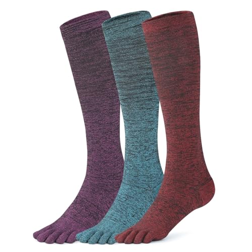 HiColorful 3 Pairs Cool-max Compression Toe Socks for Women Men 20-30mmHg Knee High Circulation Support Socks for Athletic Running Cycling Multicolor Large-X-Large
