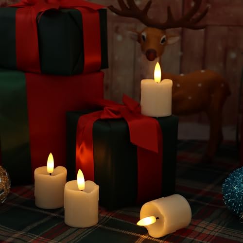Image of 6 Pack LED Flameless Votives with Built-in Timer Realistic Black Wick Drips Battery Operated Electric Candle Set for Home Party Wedding Halloween Christmas Decorations 1.5 inch D x 2.6 inch H Batteries Incl.
