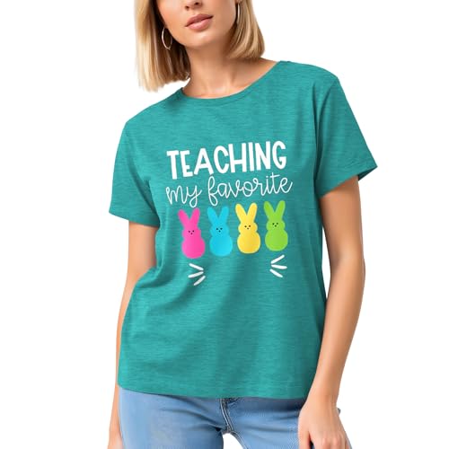 Image of Easter Shirts for Women-Cute Easter Bunny Tee Tops Oh for Peeps Sake Shirt Rabbit Printing Short Sleeves