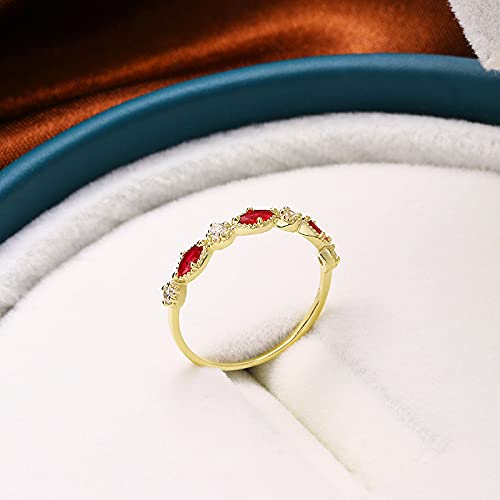 10K 14K Minimalist Ruby Stackable Band Marquise Natural Red Ruby Moissanite Diamond Eternity Wedding Anniversary Milgrain Scallop Stacking Delicate Promise Daily Wear Ring #TOP5