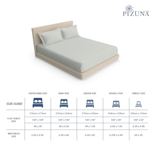 Image of Pizuna 100% Cotton Bedsheet Super King Size Silver, 1000 Thread Count Long Staple Combed Cotton Flat Bedsheets 108x108 Inches with 4 Pillow Covers, Bed Sheet for Super King Size Bed