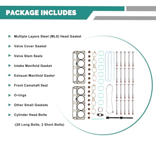 Image of AUCERAMIC HS26744PT Cylinder Head Gasket Set with Head Bolts for 2014-2020 Chevrolet Silverado 1500 Suburban Tahoe GMC Sierra 1500 Limited Yukon XL 5.3L V8 L83 Replaces HS54996 HGS4308 HS8429